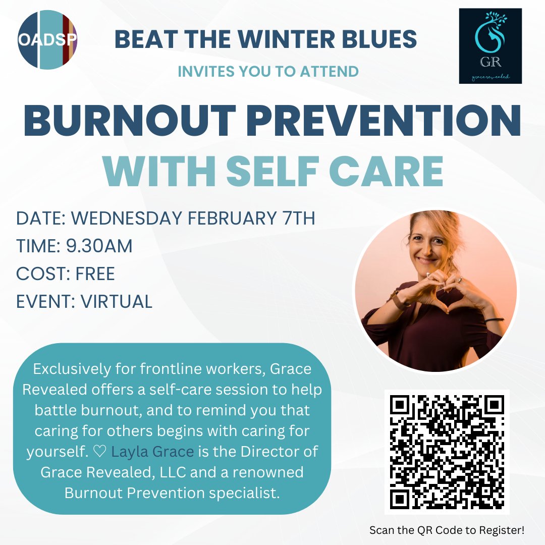 Exclusively for frontline workers, Grace Revealed offers a self-care session meant to help battle burnout, and to remind you that caring for others begins with caring for yourself. 

Register for 2/7 @9.30am
oadsp.org/event/beat-the…