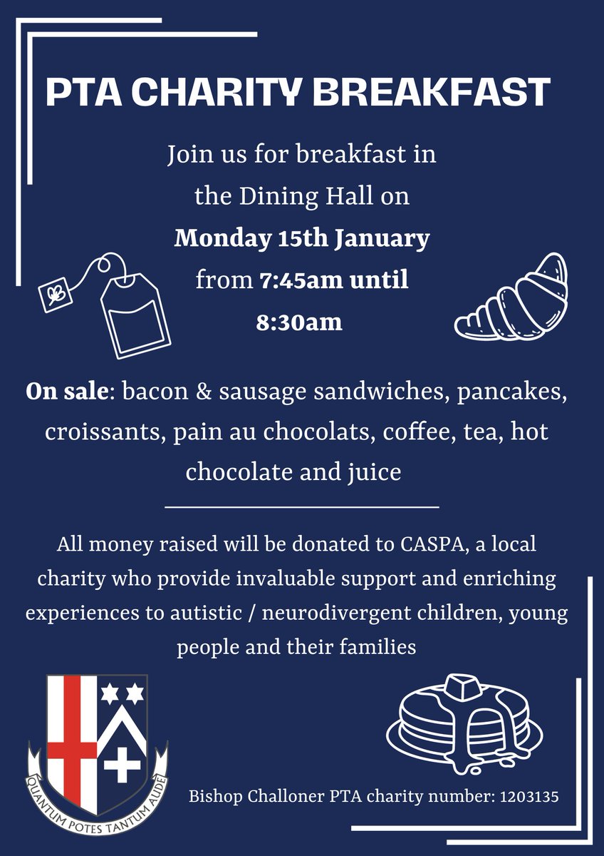 Join us for a heartwarming Charity Breakfast at Bishop Challoner School 🍳 Start your day with delicious treats for a great cause 🥞 #SchoolCommunity