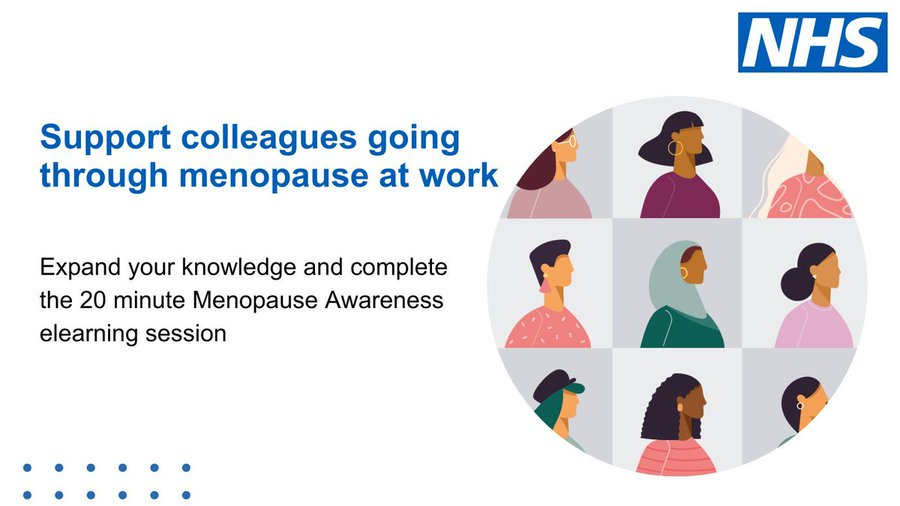 people_nhs's tweet photo. Up to a fifth of the #NHS workforce may be experiencing menopause symptoms. You can improve your knowledge of the menopause and how it may affect #OurNHSPeople by completing this e-learning module: https://t.co/DbqXCnHRA5 https://t.co/CgvoV0u1SC