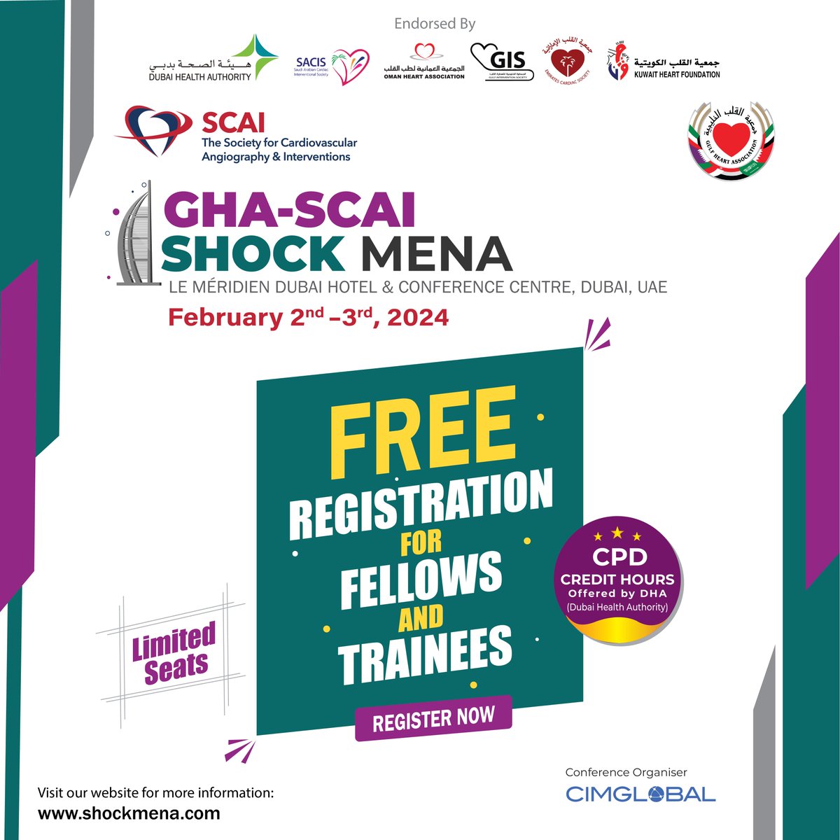 GHA-SCAI SHOCK MENA (@ghascaishock) on Twitter photo Free registration for fellows and trainees
🗓️2nd - 3rd February 2024
📧Contact us- secretariat@shockmena.com
#GHA_SCAI_SHOCK_MENA #GHA #SCAI #SHOCKMENA #ManagementOfCardiogenicShock #HandsonWorkshops Free registration for fellows and trainees
🗓️2nd - 3rd February 2024
📧Contact us- secretariat@shockmena.com
#GHA_SCAI_SHOCK_MENA #GHA #SCAI #SHOCKMENA #ManagementOfCardiogenicShock #HandsonWorkshops
