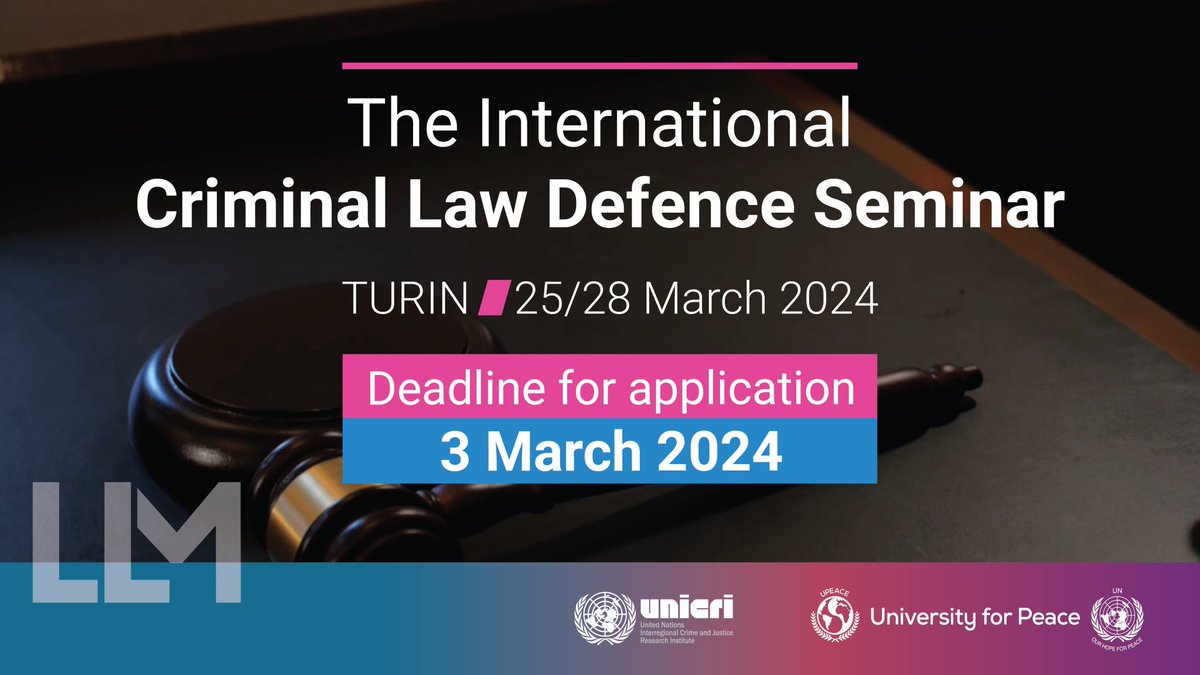 UNICRI's tweet photo. ⚖️ Are you a practicing or trainee lawyer interested in international criminal law?
The #CriminalLaw Defence Seminar by UNICRI & the #OPCD @IntlCrimCourt is now accepting applications.
⌛️Don't miss this opportunity to elevate your legal expertise!
👉https://t.co/fB14aqcg72 https://t.co/qpRh2MeR0h