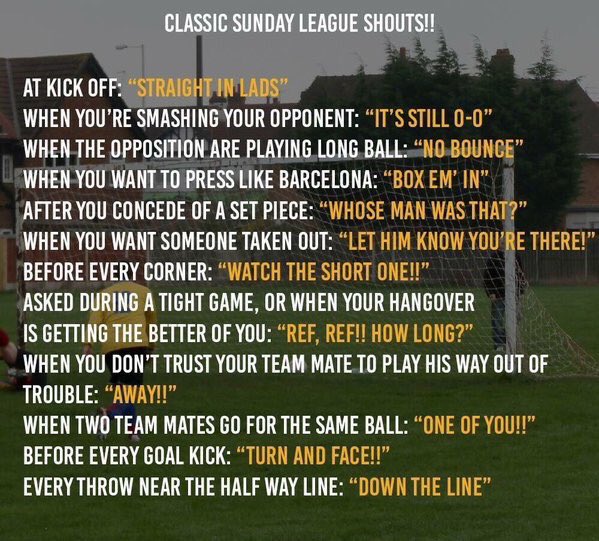 SundayChants's tweet photo. Classic Sunday League shouts. 😂 https://t.co/QwqOZYg3w1