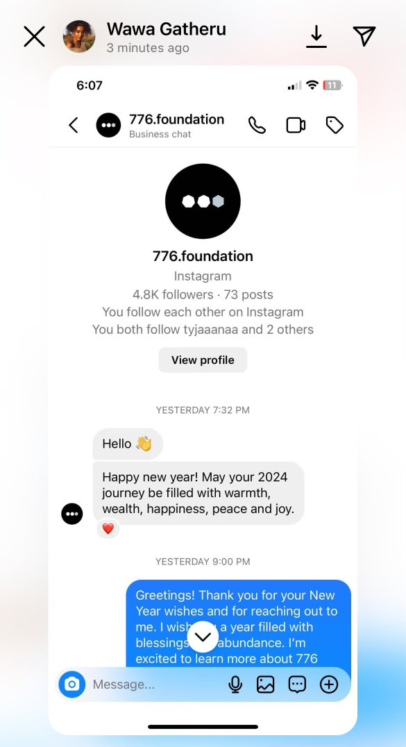 There's a nefarious person pretending to be my foundation's IG account. Do not engage. They've messaged a bunch of #ClimateFellows and beyond pretending to be me / our foundation. The real account is instagram.com/776foundation 🌎🌍🌏