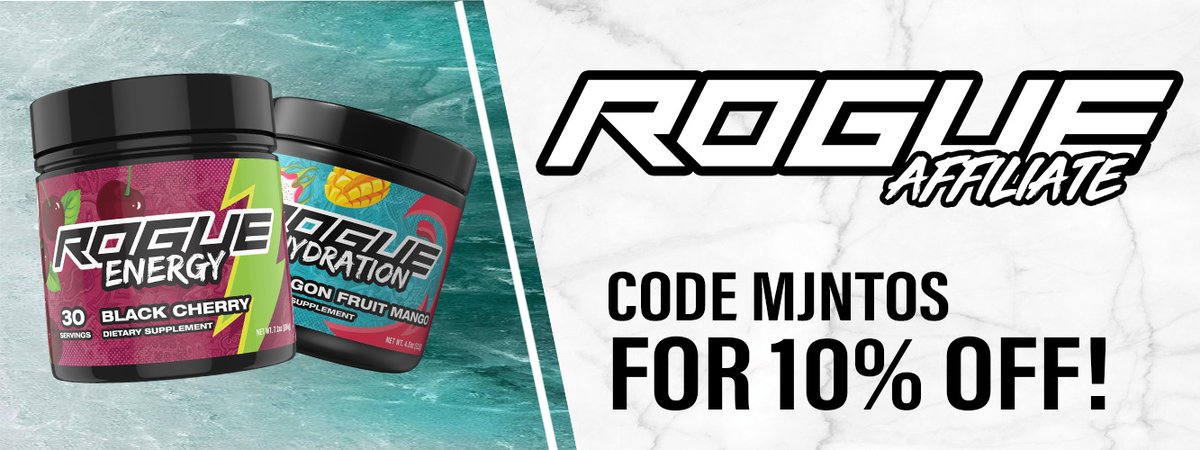 Hey Guys!  

I am stoked to announce that I have teamed up with <a href="/TheRogueEnergy/">Rogue Energy</a> as an Affiliate.  

Use the code: MJNTOS 
You can get 10% off your order!! 💪 

Stay hydrated! 
rogueenergy.com 

#SFTU | <a href="/UG_ESC/">Underground Esports Club</a> | #D4D