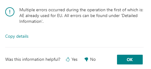 LarsBlackDK's tweet photo. In BC23.2 when using CollectibleErrors, there seems to be something missing in the new error dialogs - there is no "Detailed information".
Am I missing something or is Microsoft :)
#bcalhelp https://t.co/bKSkzk5OjX