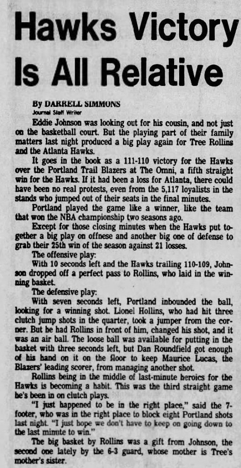 77Blazers's tweet photo. Jan 16 1979 - #MauriceLucas scored 31 pts but @trailblazers drop a 111-110 game vs @ATLHawks as #JohnDrew scored 36 pts. 
Drew hit 14 of 16 FT's while Lucas settled for a single FT in the game. "I shoot 24 times &amp; I only go to the line once."

#RipCity https://t.co/CgojBc4ZXR
