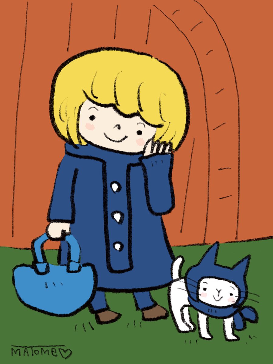 blonde hair smile cat holding blue coat coat blush stickers  illustration images