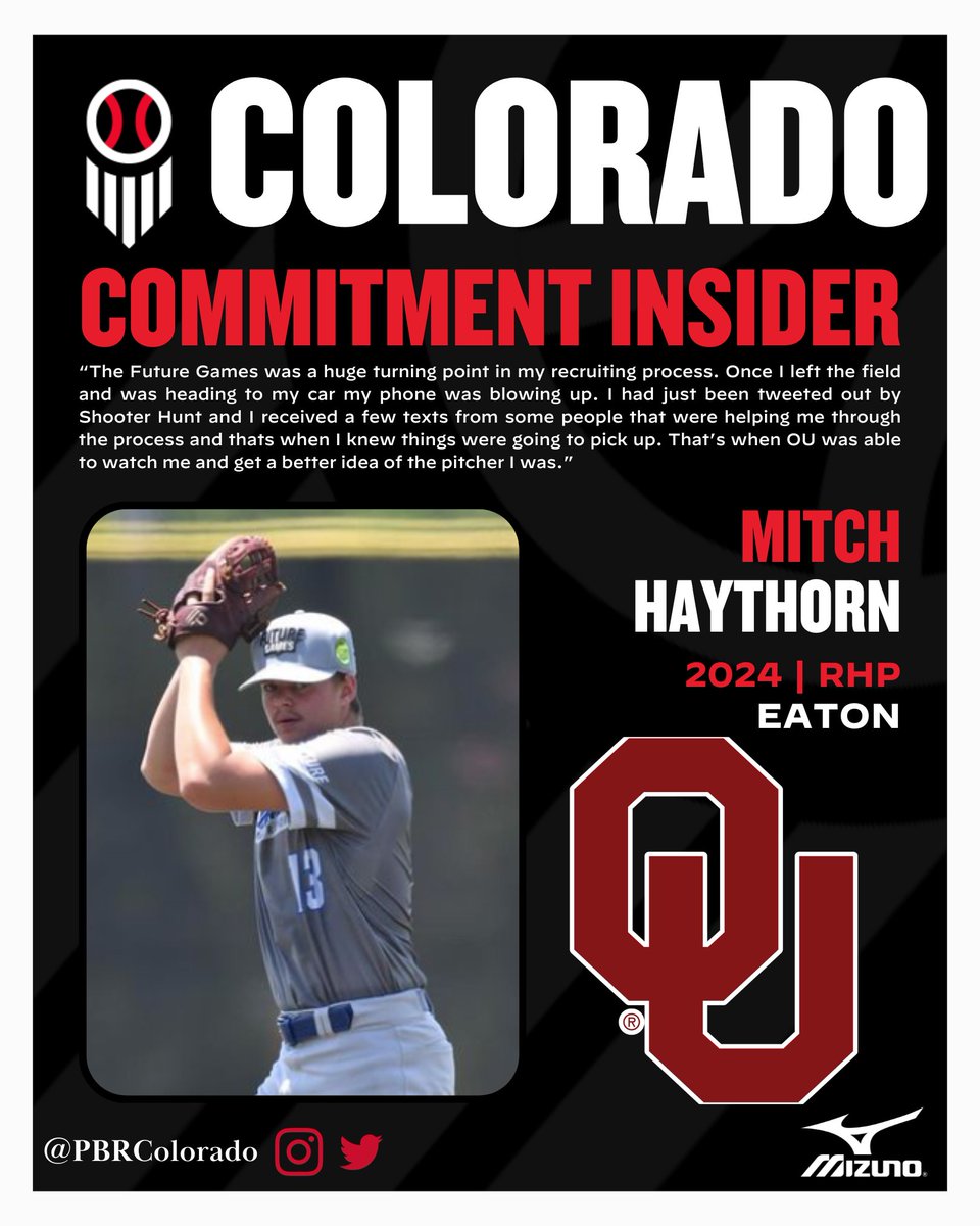PrepBaseball_CO's tweet photo. 𝐂𝐨𝐦𝐦𝐢𝐭𝐦𝐞𝐧𝐭 𝐐&amp;𝐀: 𝓜𝓲𝓽𝓬𝓱 𝓗𝓪𝔂𝓽𝓱𝓸𝓻𝓷

+ PBR Future Games alumni Mitch Haythorn talks through his recruiting process, committing to Oklahoma, and more with our staff. 

+ Full story, found below. ⤵️

📝: https://t.co/umraJ9Ss7q | @MitchHaythorn https://t.co/26b3kYXMBG