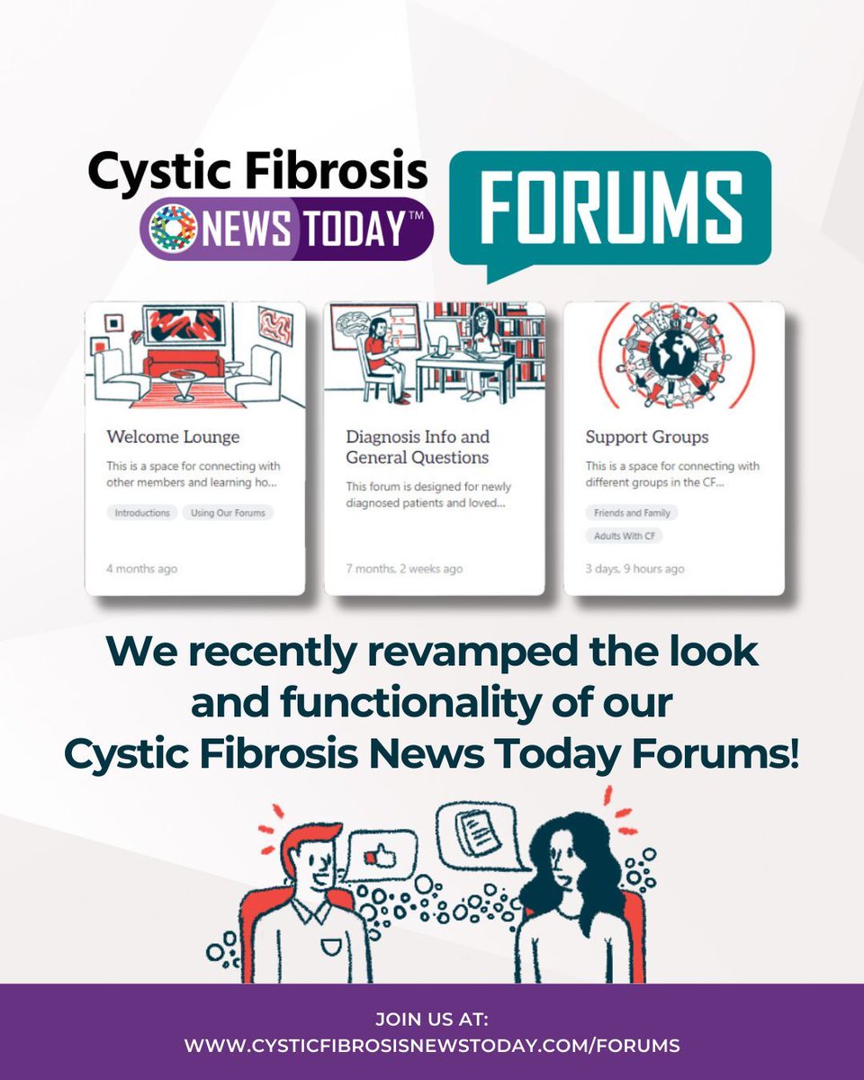 CFNewsToday's tweet photo. Our Cystic Fibrosis News Today forums members are loving the new platform design. Have you checked it out yet? Connect with others now: https://t.co/GbeBZVCmcO
#cysticfibrosisnews #cysticfibrosis #pulmonaryhypertensioncommunity #livingwithPF #pulmonaryhypertensionawareness https://t.co/LalmGqDSak
