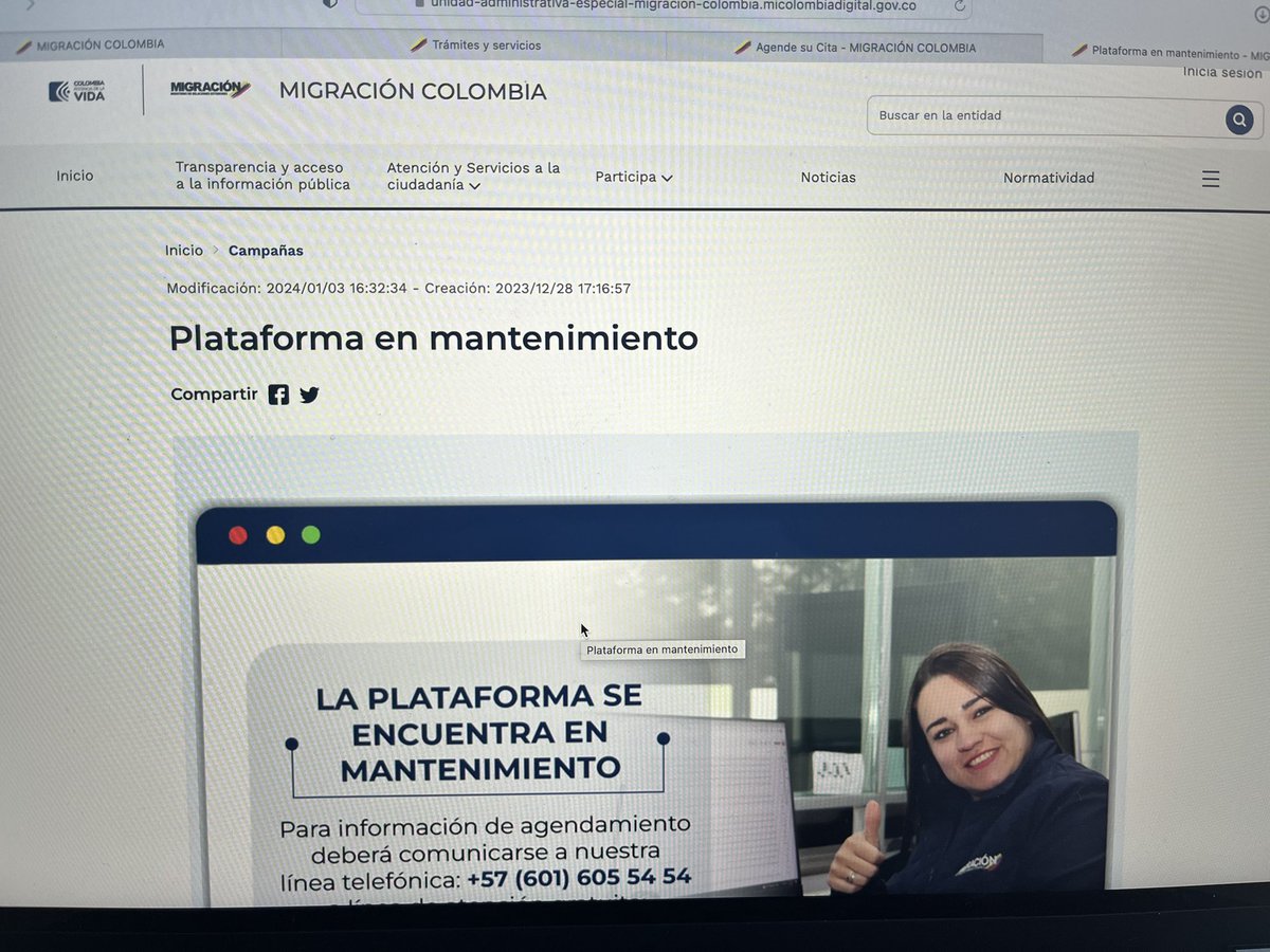 Kesher_bi's tweet photo. @MigracionCol gusto en saludarles! Les comentamos que llevamos casi 15 días en que intentamos realizar una cita para expedición de cédula de extranjería de uno de nuestros clientes y no ha sido posible porque siempre aparece la página en mantenimiento. Cuándo darán solución? https://t.co/TOCGzb4BGv