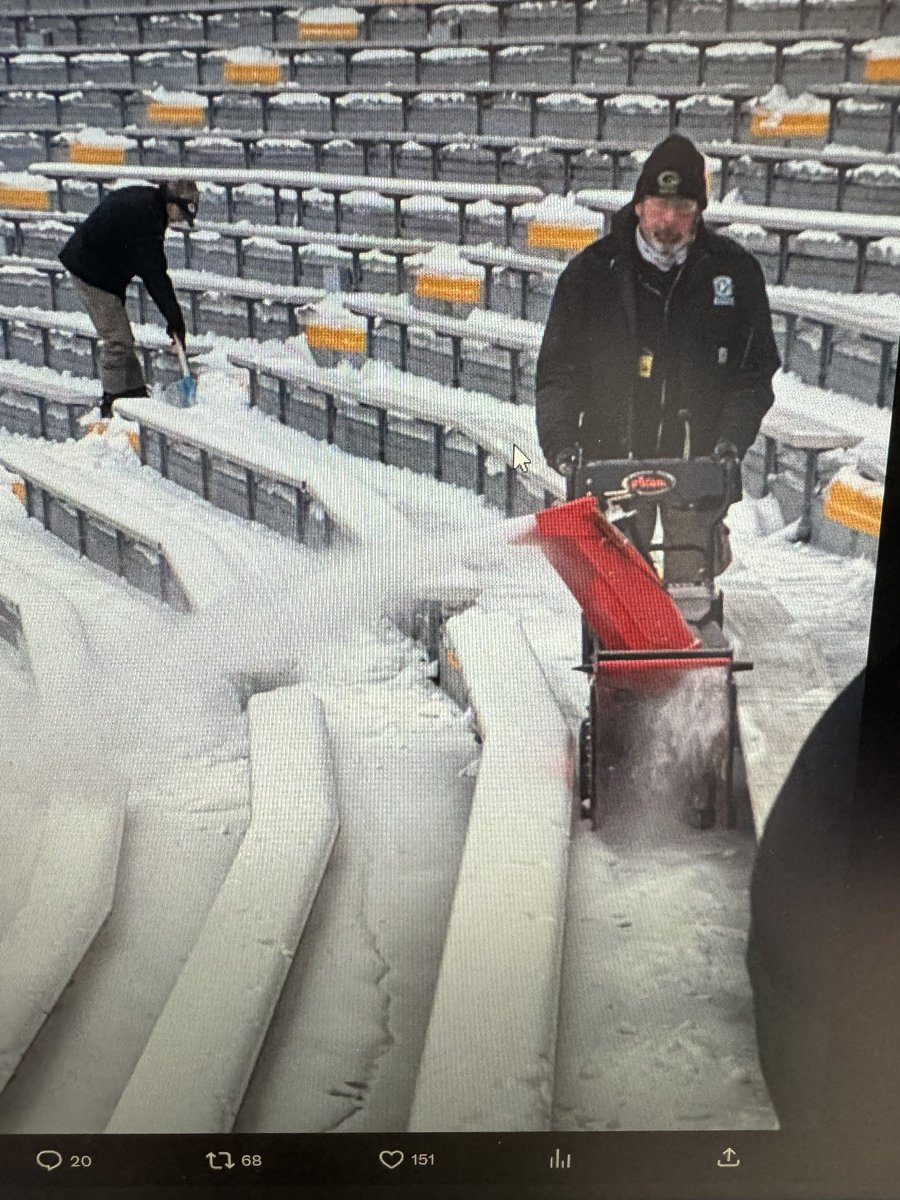 Lambeau Field uses these custom built “narrow” Ariens snowblowers for stadium bleacher’s. Might be a wise investment for the future. <a href="/BuffaloBills/">Buffalo Bills</a> <a href="/BuffaloBillsPR/">Buffalo Bills PR</a> <a href="/WGRZ/">WGRZ</a>