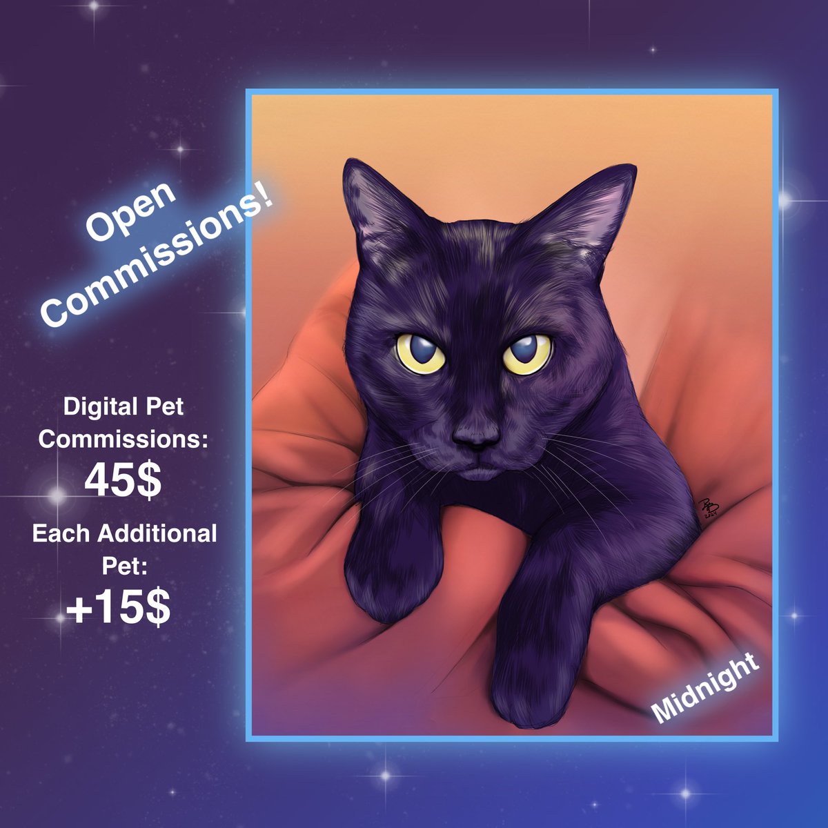 rhettbackstrom's tweet photo. Just finished up a new digital pet portrait commission of the adorable Midnight!

I love drawing cats and this little guy reminds me so much of my own black kitty 💜🐈‍⬛

#petportrait #catportrait #petdrawing #catdrawing #catillustration #petillustration #digitalart https://t.co/xDREodCDrM