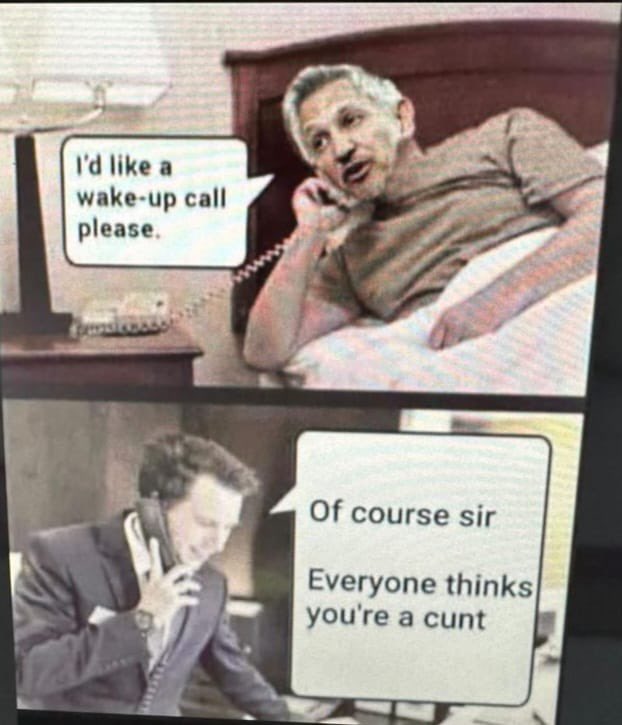 djbrad's tweet photo. @GaryLineker #wakeup https://t.co/RyDaypq4xM