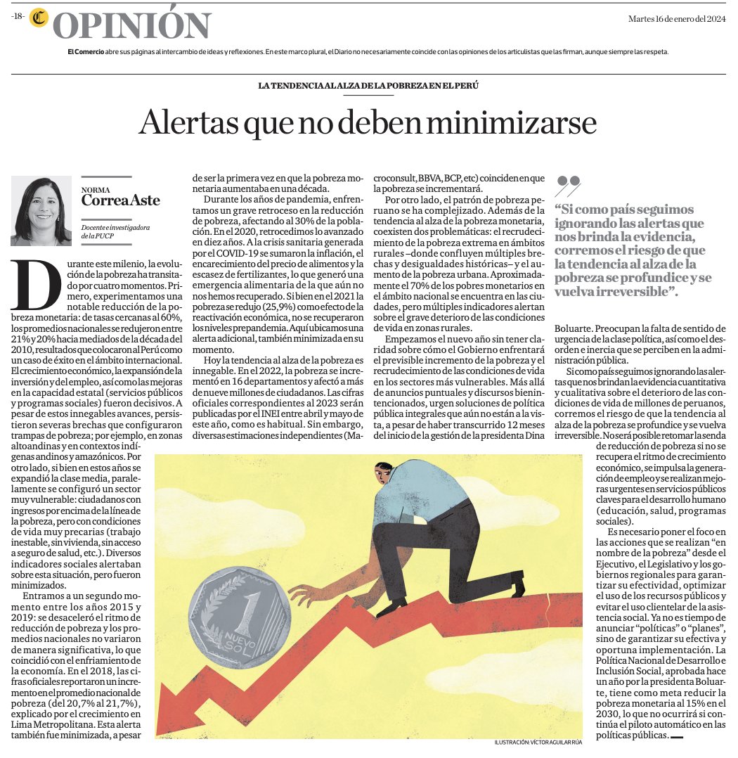 nb_correa's tweet photo. 🇵🇪La tendencia al alza de la pobreza es innegable. Empezamos el 2024 sin tener claridad sobre cómo  @presidenciaperu enfrentará esta situación. La evolución de la pobreza brinda alertas que no deben minimizarse. Comparto mi columna de hoy en @elcomercio_peru (1/2) https://t.co/dqZ0F8IT8x
