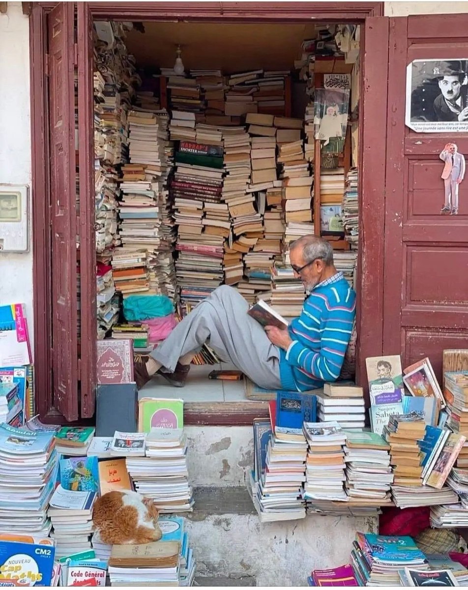 The 72-year-old bookseller, Mohamed Aziz, located in Rabat, spends 6 to 8 hours a day reading books. Having read over 5000 books in French, Arabic, and English, he remains the oldest bookseller in Rabat after more than 43 years in the same location. @BEBUC_Scholars @stemdrc