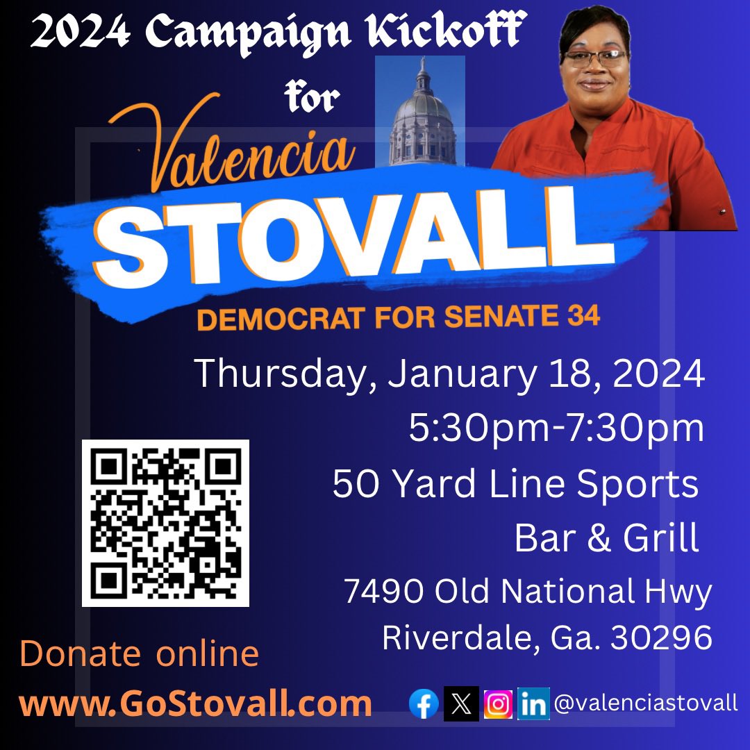 ValenciaStovall's tweet photo. 2 days to Kickoff Campaign 1/18/24. Join us as we seek to return to #gastatecapitol #claytoncounty #fayettecountyga #stovallthatsall https://t.co/5E7M4Oe4Yv https://t.co/EasZv3XNEy