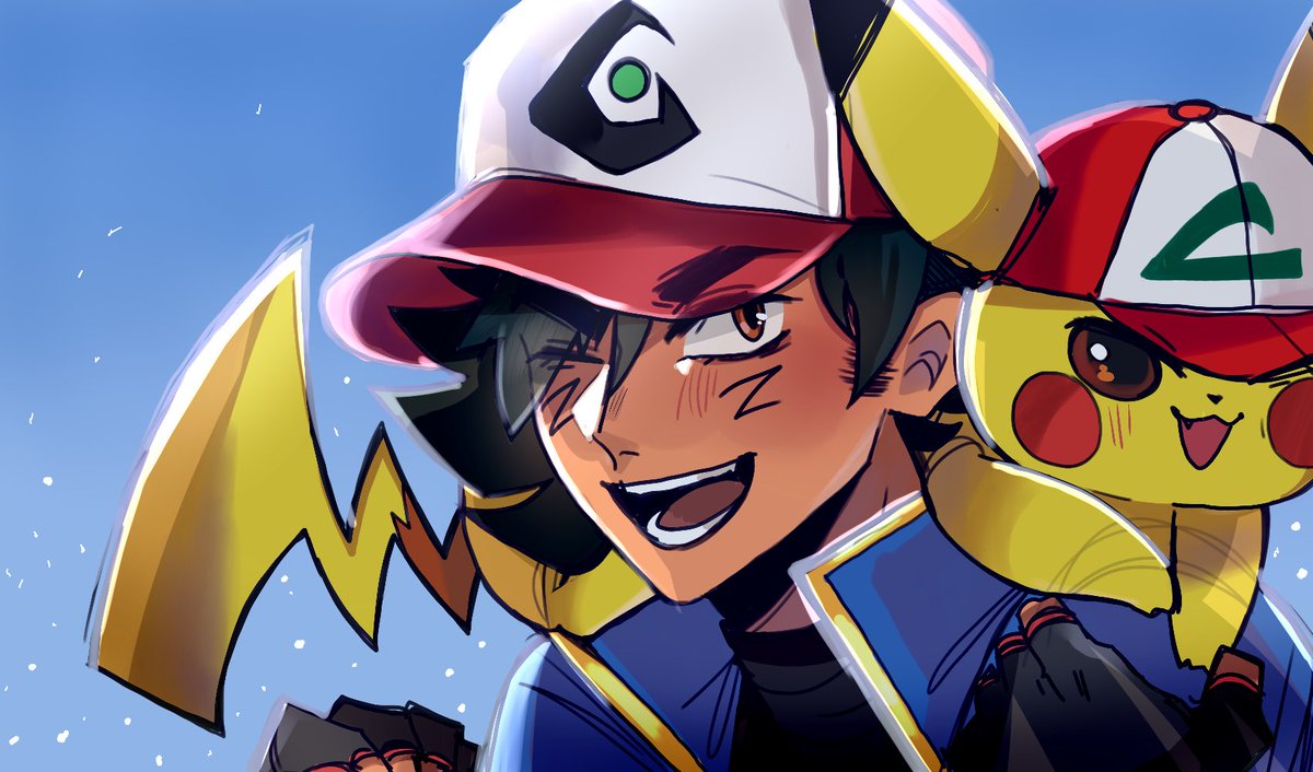 Gaozaen's tweet photo. my boy Angel (who is in his suspended arc) commissioned @/knightsheart for this wonderful wonderful art of my Ash Ketchum AU design and it’s so fucking awesome https://t.co/oabi2lMT7v