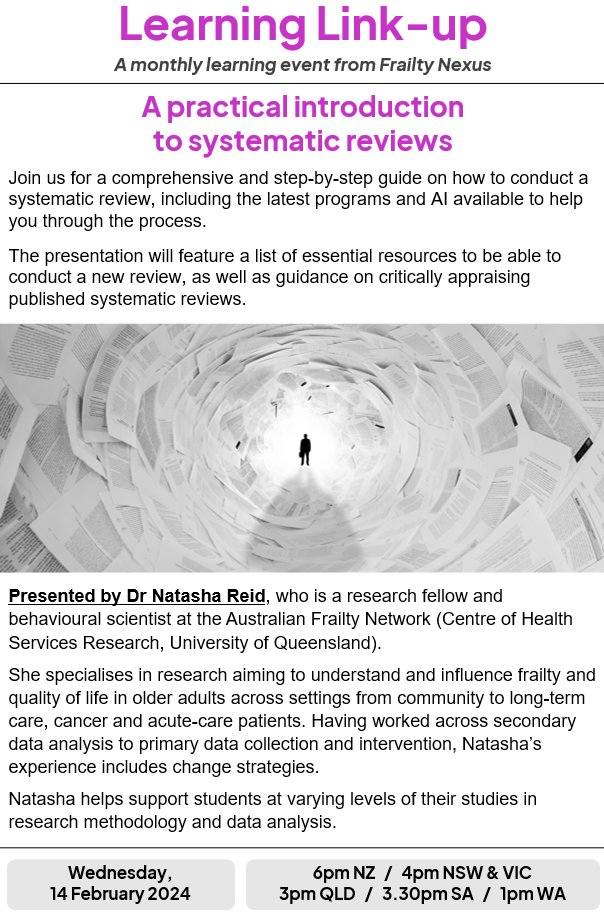 Our first event for 2024! Join @drNReid for a great practical session on systematic reviews - Wed 14th Feb. RSVP at forms.office.com/r/X23kDq34Ay