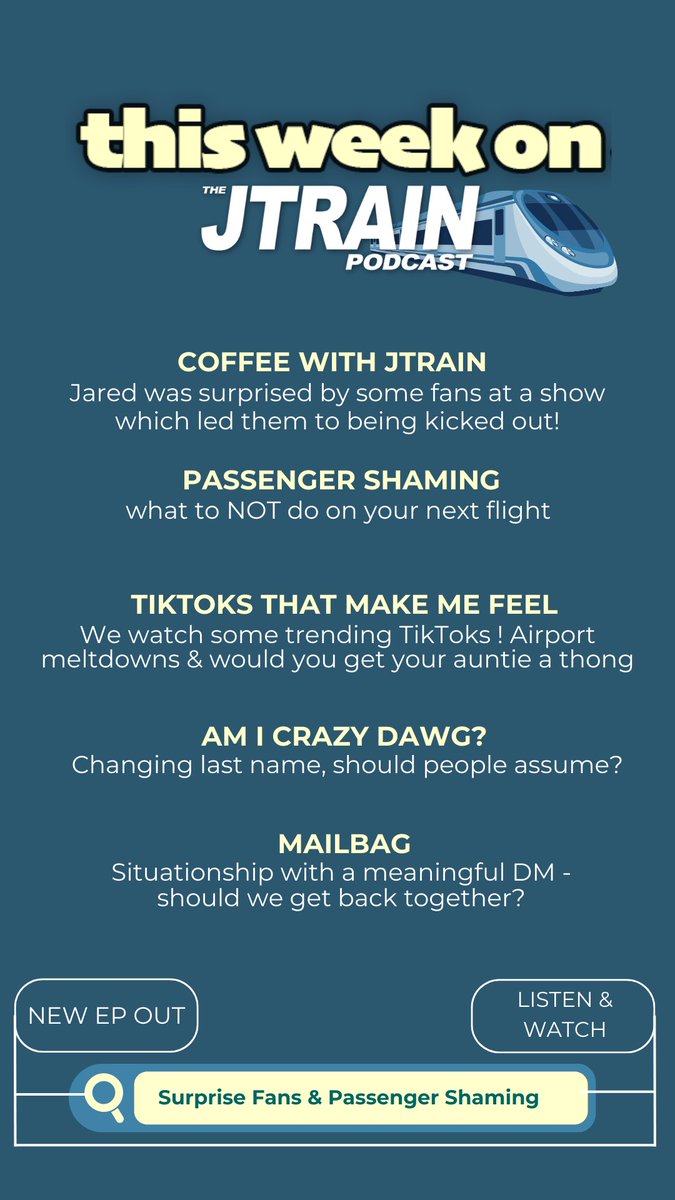 JTrainPodcast's tweet photo. What we talked about this week!! https://t.co/S01mwPcv7i
