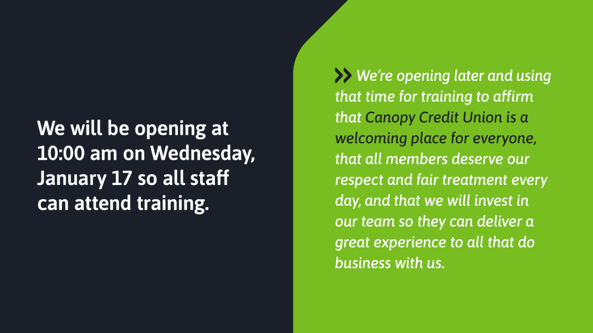 We will be opening at 10:00am tomorrow so all staff can attend meeting. Thank you for your patience and understanding as we invest time into aligning our amazing team!