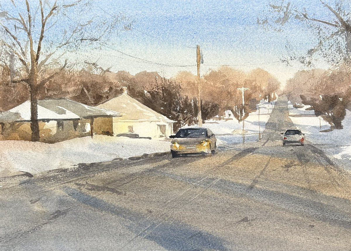 Snow in my neighborhood. Painted on Saunders Waterford 140lb Cold Press Paper #watercolor #stcmill @StCuthbertsMill