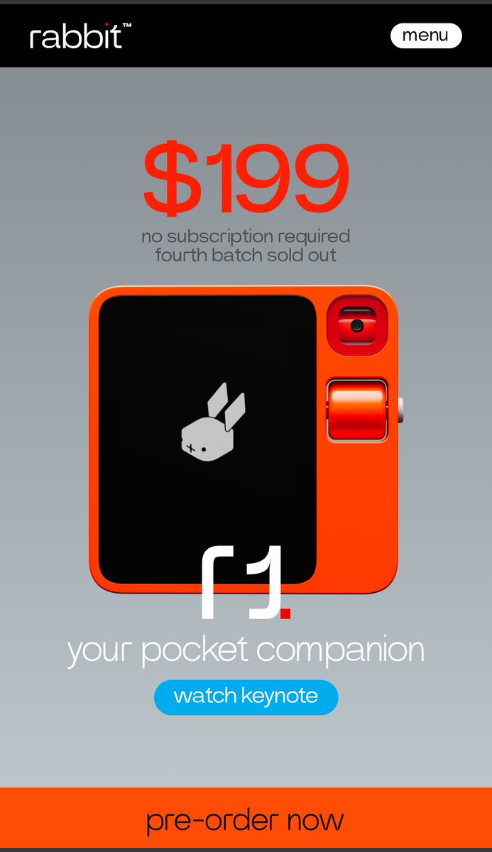 😯 This is a very interesting innovation using a Large Action Model (LAM) to deliver a new mobile device experience. The Rabbit 🐇 R1. 
Is this the first real life version of Jarvis? 🤔thoughts? 
rabbit.tech/keynote