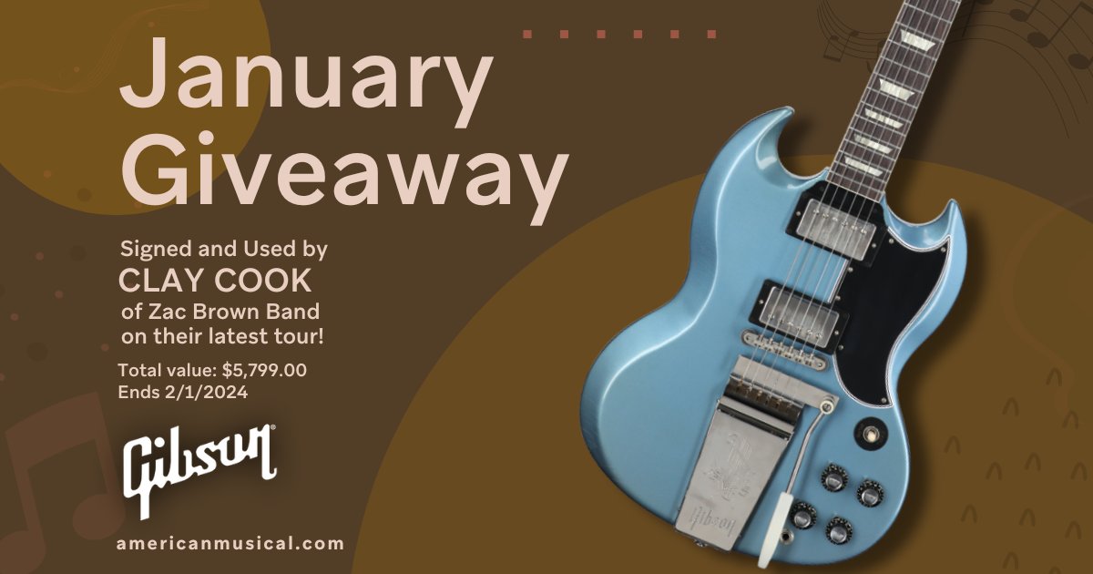 AmericanMusical's tweet photo. Enter to Win a Custom Shop 1964 @GibsonGuitar SG signed &amp; played live on tour by @TheClayCook of the @ZacBrownBand. An incredible recreation of the '64 SG, this guitar is great for play or display.

Enter here: https://t.co/KJLDED4O34

#Gibson #GibsonSG #ClayCook #ZacBrownBand https://t.co/AQmEbRlmLl