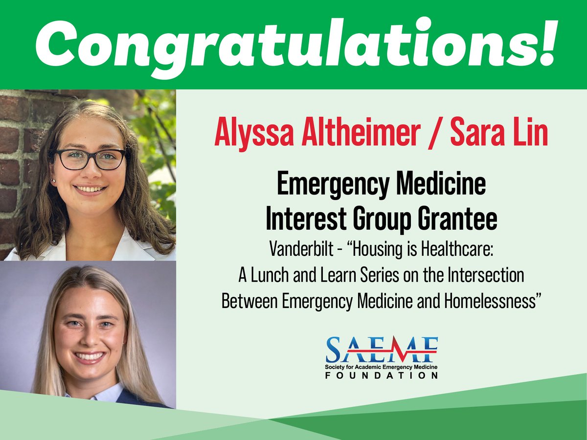 SAEMF provides grants up to $500 to support educational activities or projects related to undergraduate education in #EmergencyMedicine. Congratulations to Alyssa Altheimer and Sara Lin on being 2023 grant recipients! Apply for 2024 grants by January 31: ow.ly/rVVy50Q8qJu