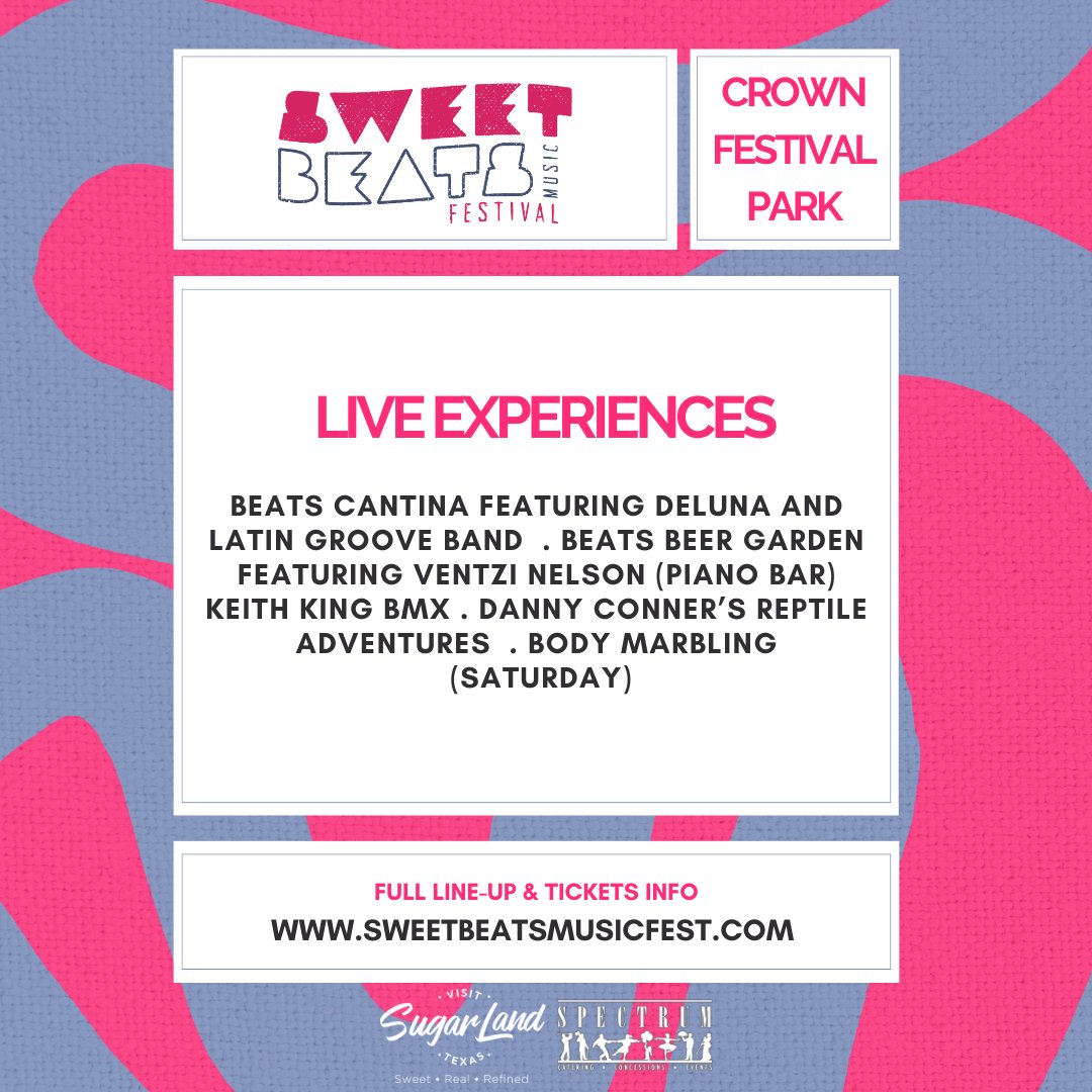 Line up and Early Bird tickets are LIVE NOW! Don't miss out on this spectacular weekend for the whole family🎵🎸 Shop Here: universe.com/events/sweet-b… #sugarland #musicfestival #musicfest #familyfun #upcomingevents #sweetbeatsmusicfest #houstonfestivals