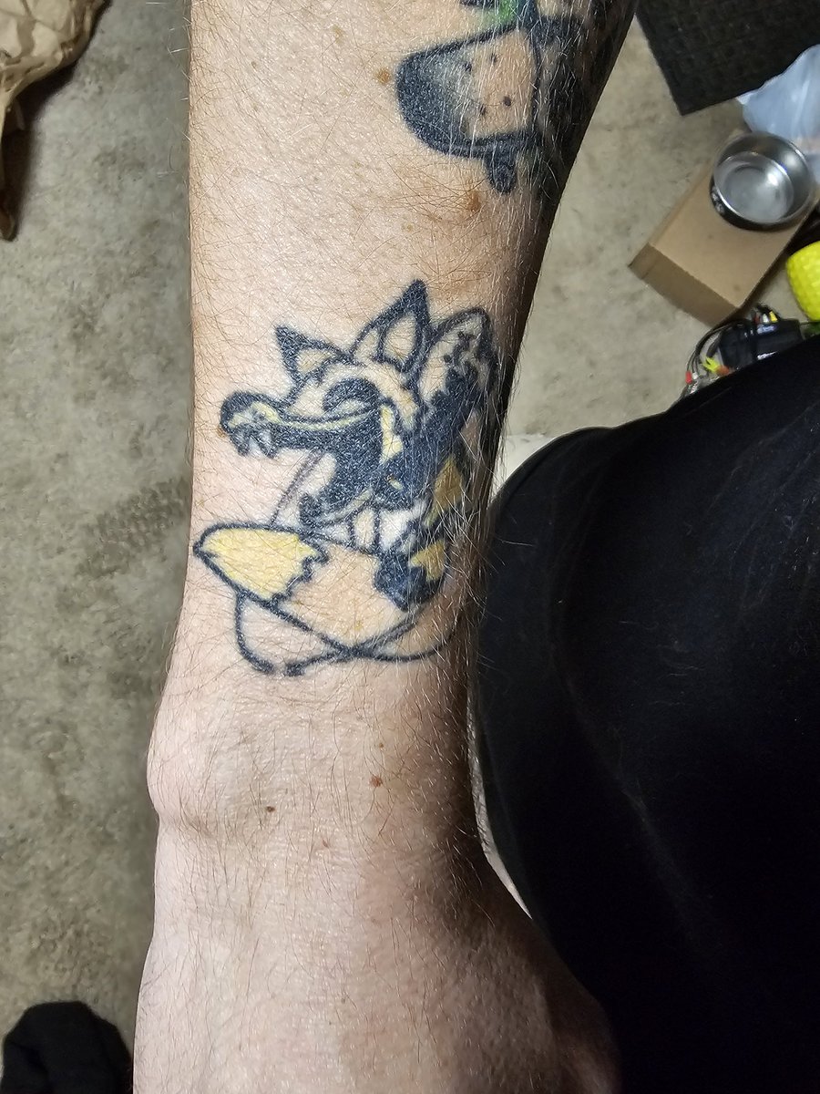 ShaneBaconstrip's tweet image. Tattoo Check: 

I havnt had a tattoo in years! The #Fallout Wild Wasteland perk and the Og #foxhound we&apos;re my last two probably, and that was 2011 and 2014 the orange has faded from the fox