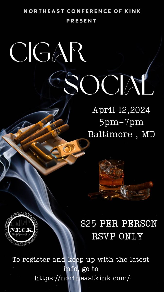 HouseofTST's tweet photo. N.E.C.K. will be hosting a Cigar Social on Friday Night from 5-7pm. The price is $25, which includes a cigar of your choice from the available options, a drink of either whiskey or bourbon, and cigar service. To register, go to https://t.co/iW4dwU1TIU https://t.co/CujtuFXIa2