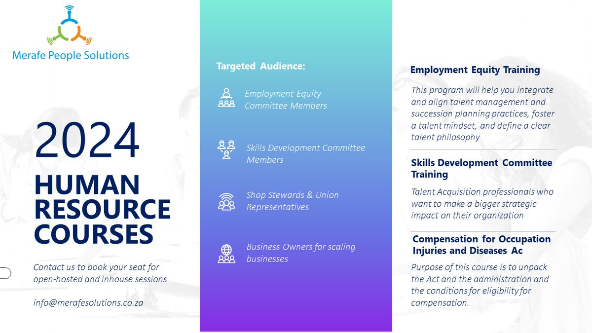 Welcome to an exciting year of growth, development, and learning! Our diverse range of training programs aims to equip you with the tools and insights necessary to navigate challenges and seize opportunities.
#HRCourses #training