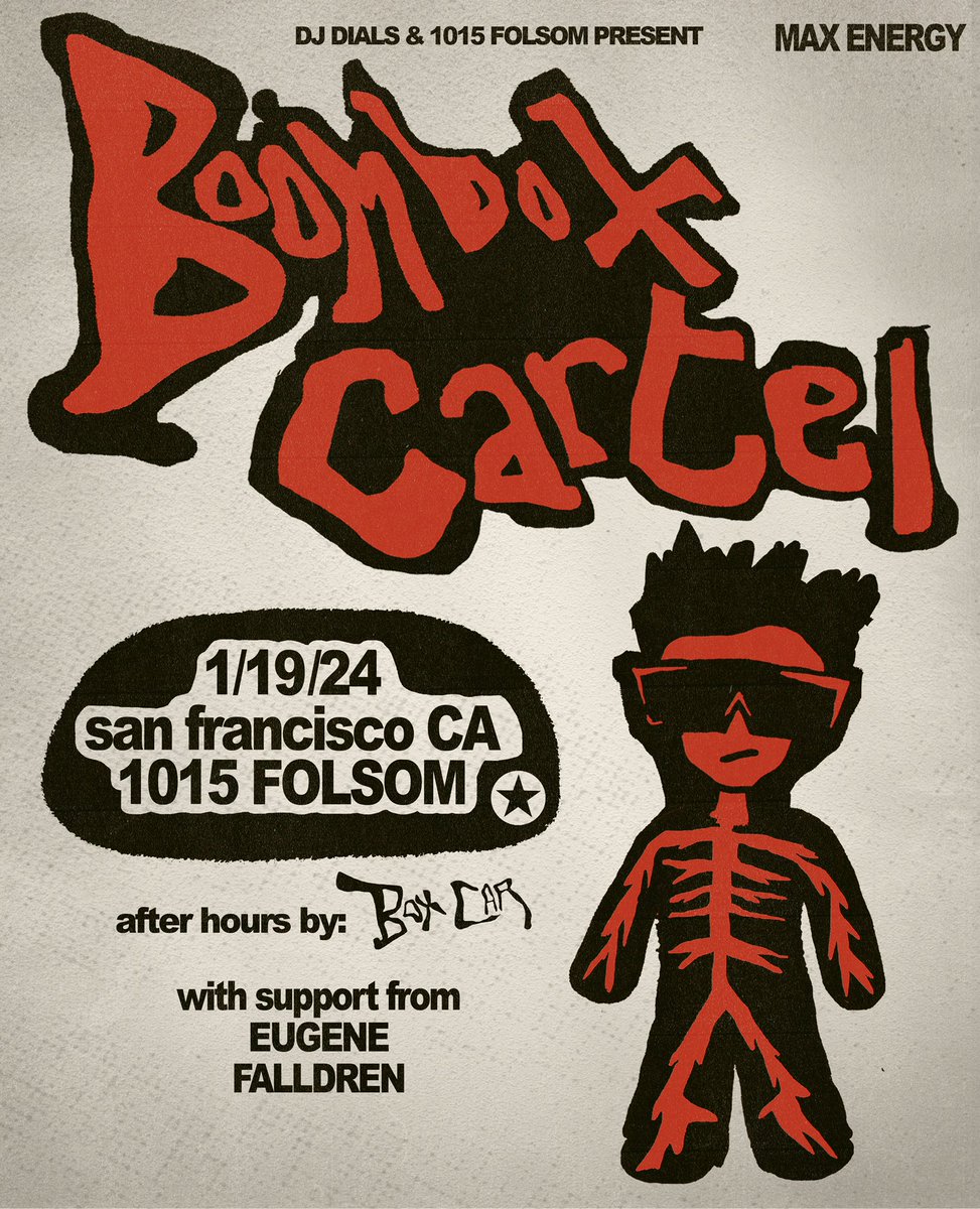 1ST SET OF THE YEAR THIS FRIDAY
WE’RE GOING NUCLEAR ☢️ 

1015 FOLSOM • 10PM - LATE
seetickets.us/event/boombox-…

<a href="/BoomboxCartel/">BOOMBOX CARTEL</a> 
<a href="/montarecs/">MONTA</a> 
<a href="/eugeneiseugene/">eugene</a>