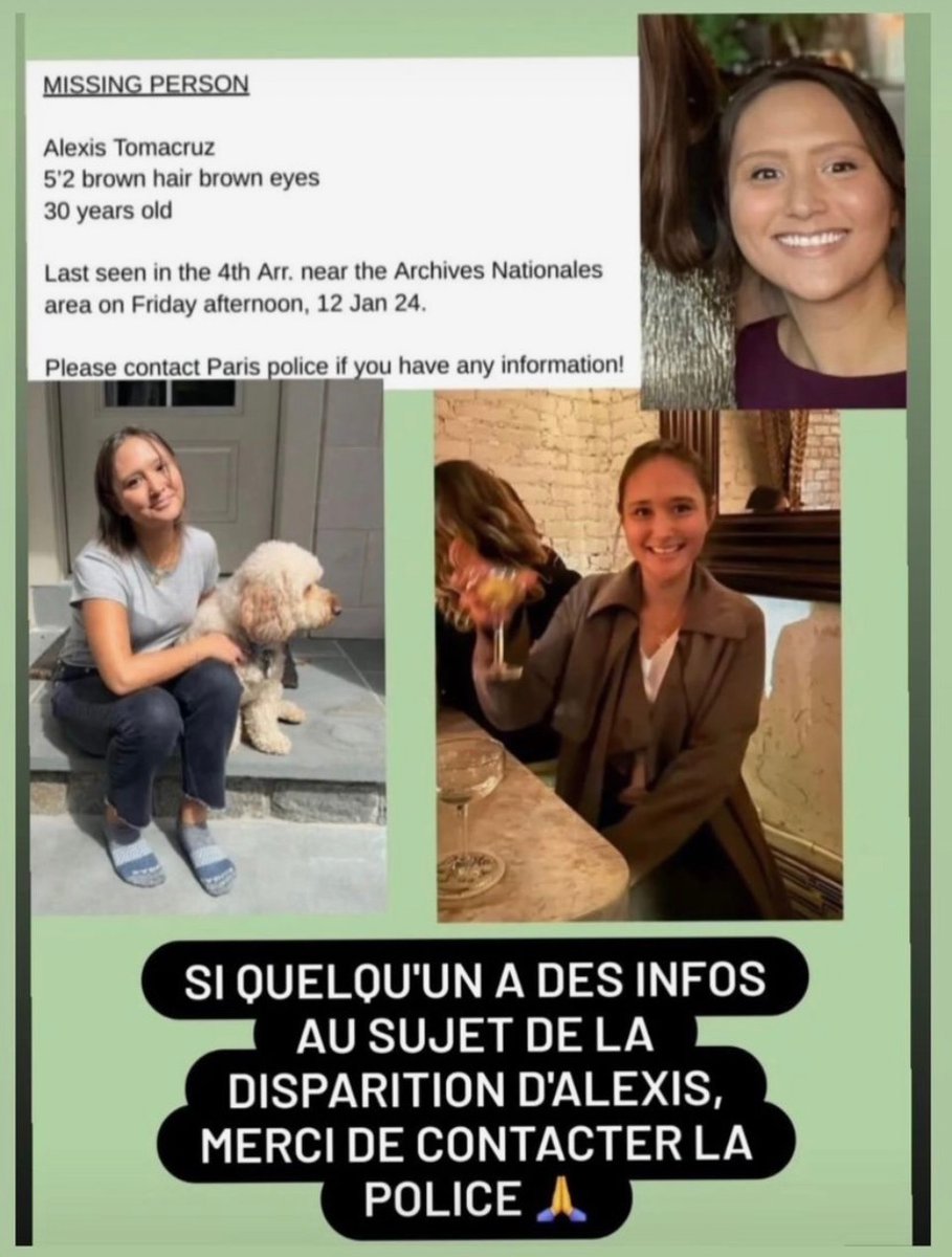 Please share Alexis has gone missing in Paris and we’re trying to find her! #disparitioninquietante