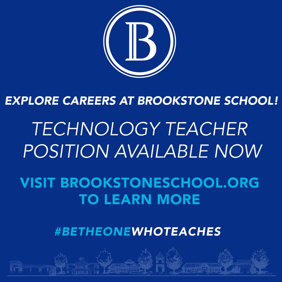 Want to join the most wonderful group of faculty teaching the most amazing students? Join us here at Brookstone! We have a Technology Teacher position available now! Visit our website for more information. #BeTheOneWhoTeaches #WhyBrookstone brookstoneschool.org/about-brooksto…