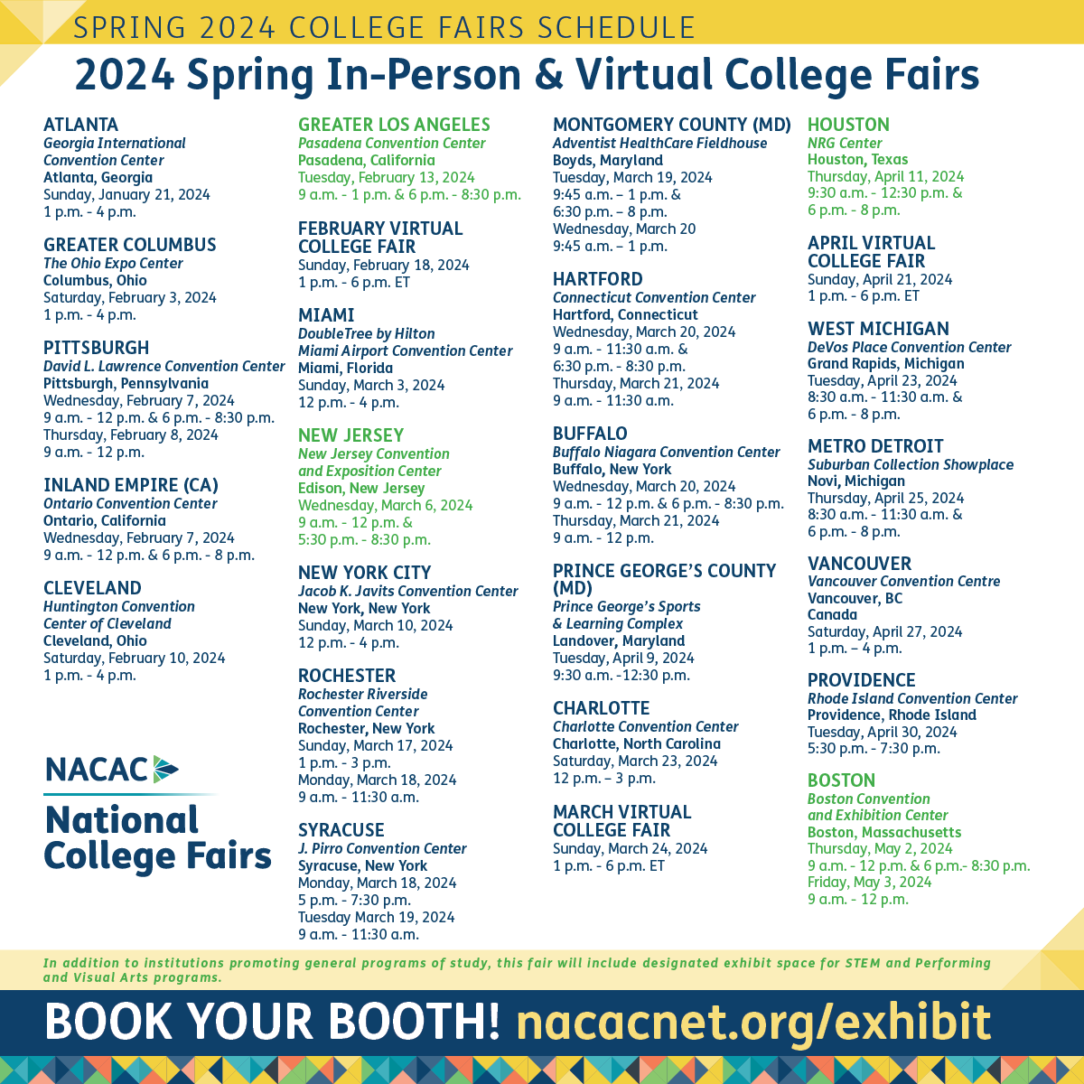 Upcoming <a href="/NACAC/">Natl Association for College Admission Counseling</a> fairs - in-person and virtual. It will be in Montgomery County, Maryland 3/19-3/20!