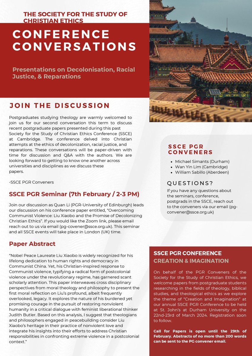 [GREETINGS!] 7 February 2024

Please email pg-convener@ssce.org.uk to receive the Zoom link and the pertinent paper for our conversation. Any theology postgraduate students are welcome to participate, so email those you think would be interested.

SSCE PG Conveners
