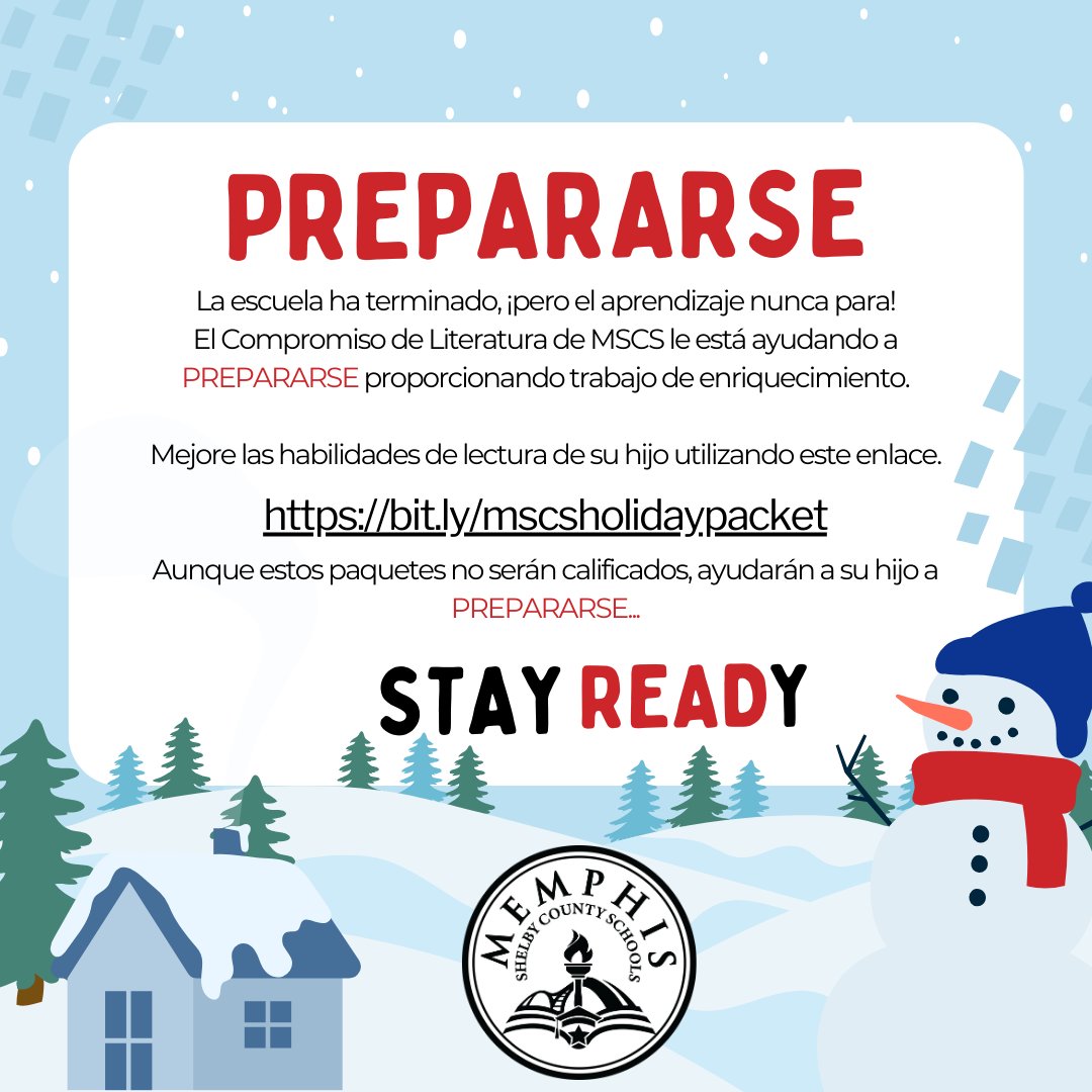 ❄️ Snow day essentials: cozy blankets, hot cocoa, &amp; enrichment packets to keep you in learning mode! 

Dive into learning at 🔗bit.ly/mscsholidaypac…

While these packets won’t be graded, they will help your child STAY READY...
because you can’t spell READY without READ.📚❄️