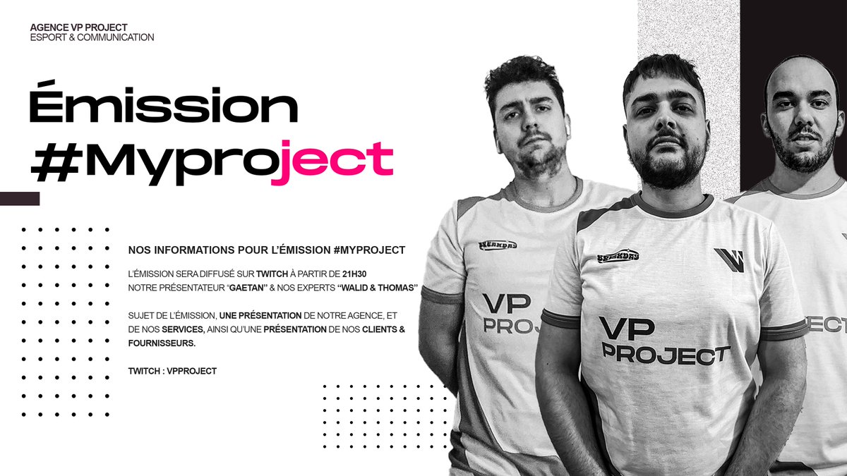Agency_VP's tweet image. Il y a 4 mois, nous avons entamé un projet qui a suscité de nombreuses attentes pour notre première émission #MYPROJECT, qui sera diffusé ce vendredi à 21h30 🔥

@Agency_VP  vous donne rendez-vous pour vous offrir une expérience unique et engageante 👋

📍twitch.tv/vpproject