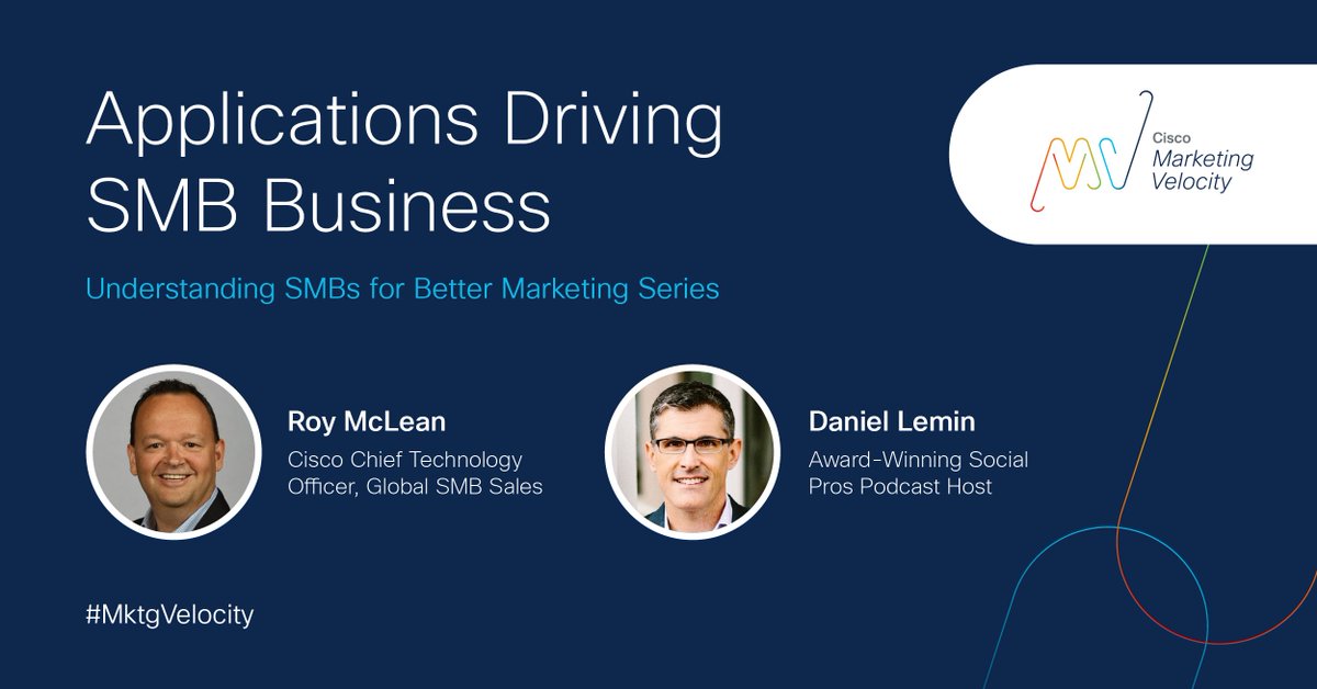 CiscoPartners's tweet photo. Tune into our new series "Understanding SMBs for Better Marketing" to get a fresh perspective on @Cisco's #SMBStrategy.
First up, an interview with our CTO, Roy McLean discussing how apps are driving #SMB businesses:
https://t.co/9C0gqi7sSv
#MktgVelocity #DigitalTransformation https://t.co/AdxHCLR4qj