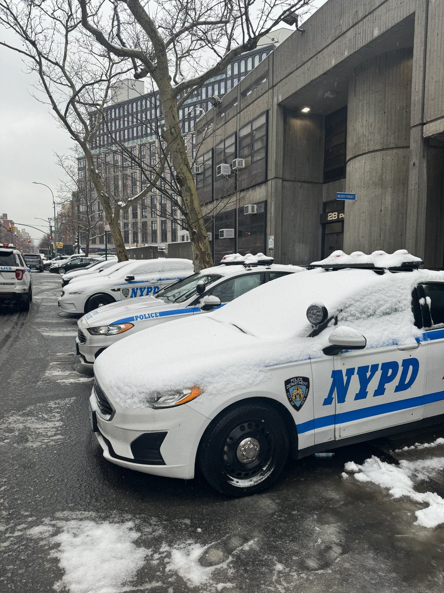 notchrisvolpe's tweet image. Snow is such a great indicator of wasteful spending.

It stopped snowing at 8am, yet outside every single precinct there are multiple illegally parked NYPD vehicles that never get used and could have paid for libraries instead.