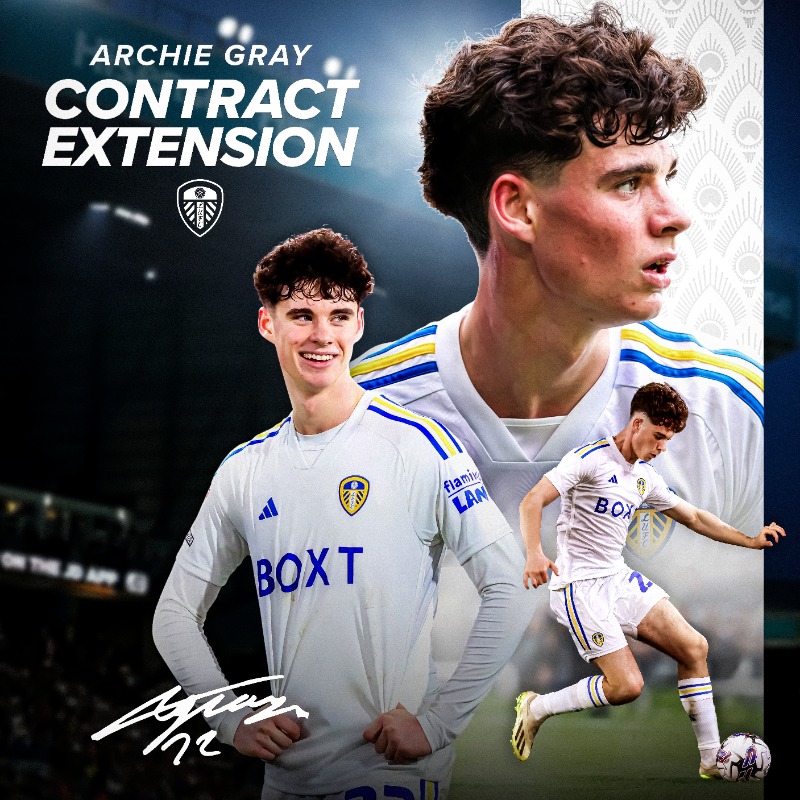 LUFC's tweet photo. ✍️ #LUFC is delighted to announce Archie Gray has signed a new contract, committing his long-term future at Elland Road