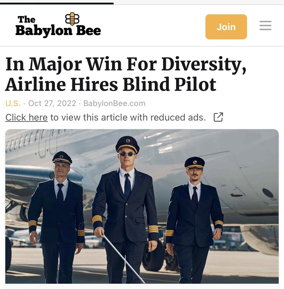 libsoftiktok's tweet photo. So the FAA is going all in on diversity and will hire people with intellectual and psychiatric disabilities.

One of the people in charge of diverse hiring at the FAA is legally blind.

Babylon Bee is not even satire. You can’t make this up https://t.co/ddoqAqE83E