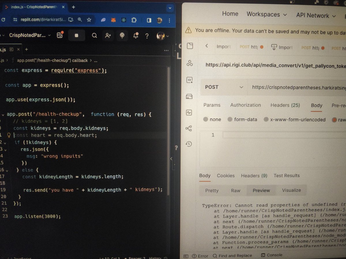 Aaronvern11's tweet image. Day 11 : 
Back on track. 
Learnt a lot of new stuff today.  
It was pretty interesting. 
- middlewares 
- authentication
-global catches 
- zod 
It was a lot . 
Will go through everything once again tomorrow. 
COVID example was 👌👌 XD @kirat_tw 🙌🙌. 
#151daysofcode