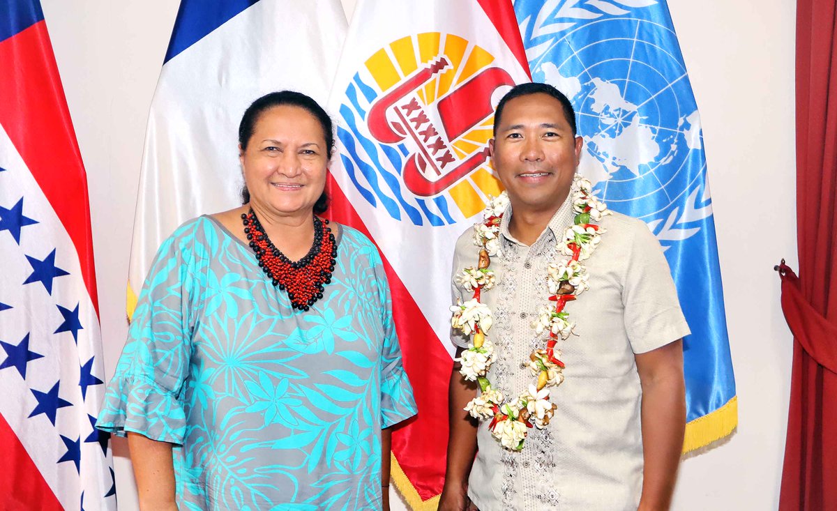 presidencepf's tweet photo. @MorseCaoagasFlores, chargé de programmes au Haut-Commissariat aux droits de l’homme (HCDH) et Secrétaire du Fonds volontaire des @UnitedNations pour les peuples autochtones, s’est entretenu, le 10 janvier 2024, avec Eliane TEVAHITUA, Vice-Présidente de la #Polynésie https://t.co/taIv1hEXjR