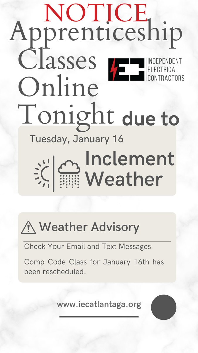 Check your email and text messages. Comprehensive Code and Code by the Article class scheduled for Tuesday, January 16, 2024 has been postponed.
