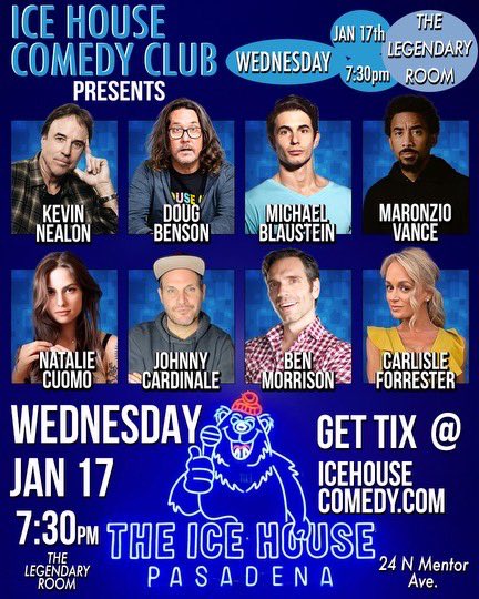 Tomorrow night!!
Kevin Nealon, Doug Benson, Michael Blaustein &amp; more! Jan. 17 at 7:30pm in the Legendary Room🥶

Tix at icehousecomedy.com

#theicehouse #pasadena #losangeles #comedy #comedyclub