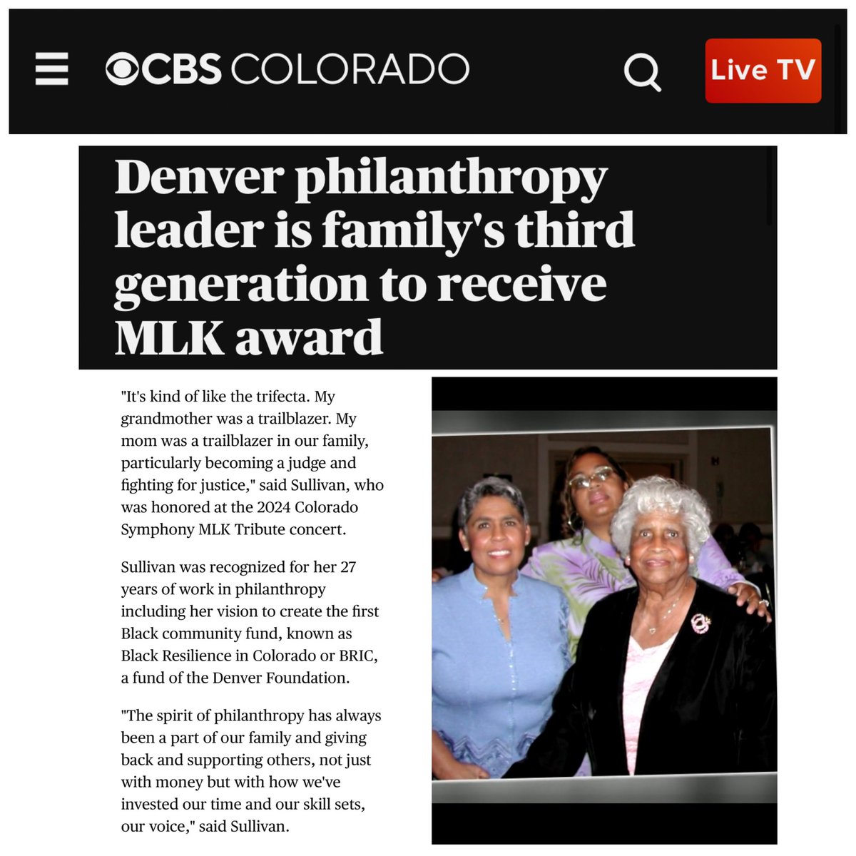 #ABFEintheNews: Celebrating LaDawn Sullivan, a distinguished member of ABFE's Black Communities Funders Network, for being honored and receiving the 2024 Humanitarian Award from the Dr. Martin Luther King Jr. Holiday Commission.

Access the full article: cbsnews.com/colorado/news/…