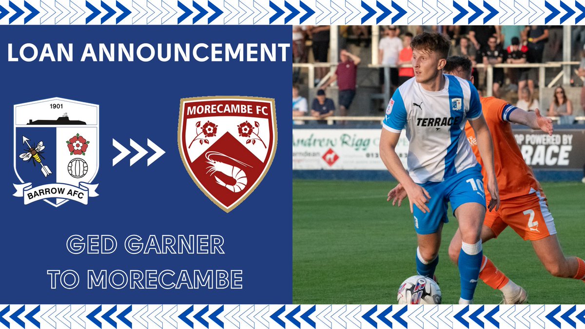 BarrowAFC's tweet photo. Barrow forward Ged Garner has agreed to join Morecambe on loan until the end of the season ✍️
For more information on the deal head to our website ⬇️
👉 https://t.co/mulfx7ZCbo
Best of luck Ged 🤝
#WeAreBarrow https://t.co/6zGARx1JXN