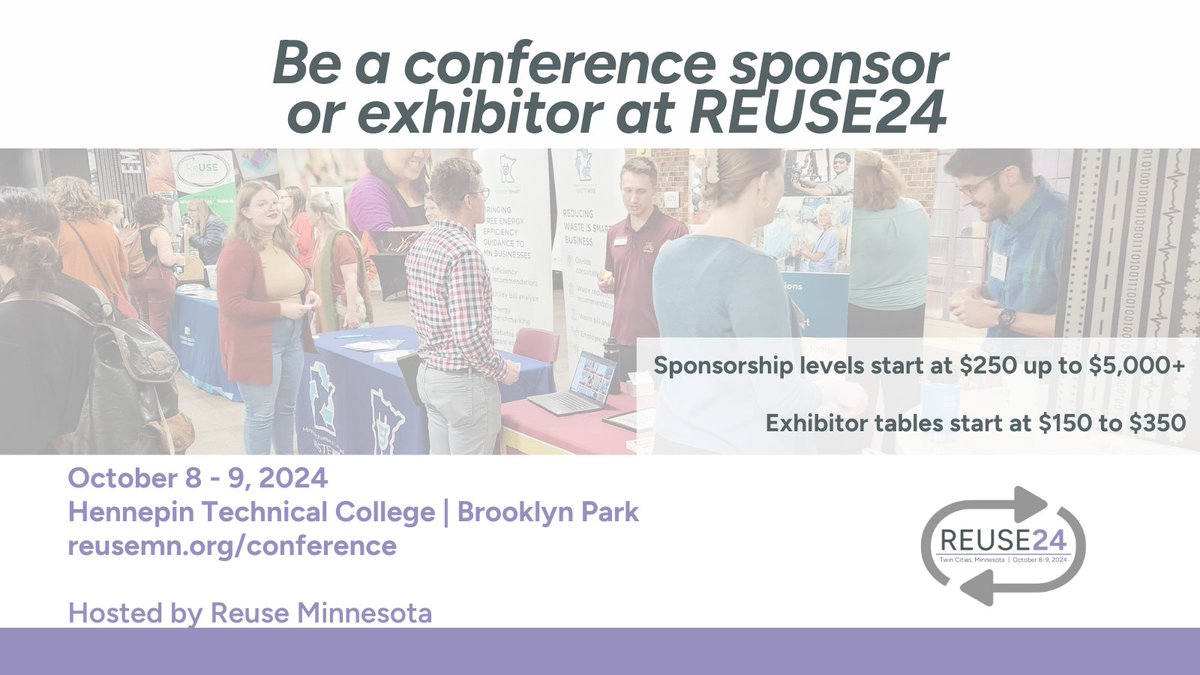 We are seeking conference sponsors and exhibitors for REUSE24! Visit reusemn.org/conference to learn more about the opportunity and to sign up.

#reuse #ReuseConference #REUSE24 #conference
